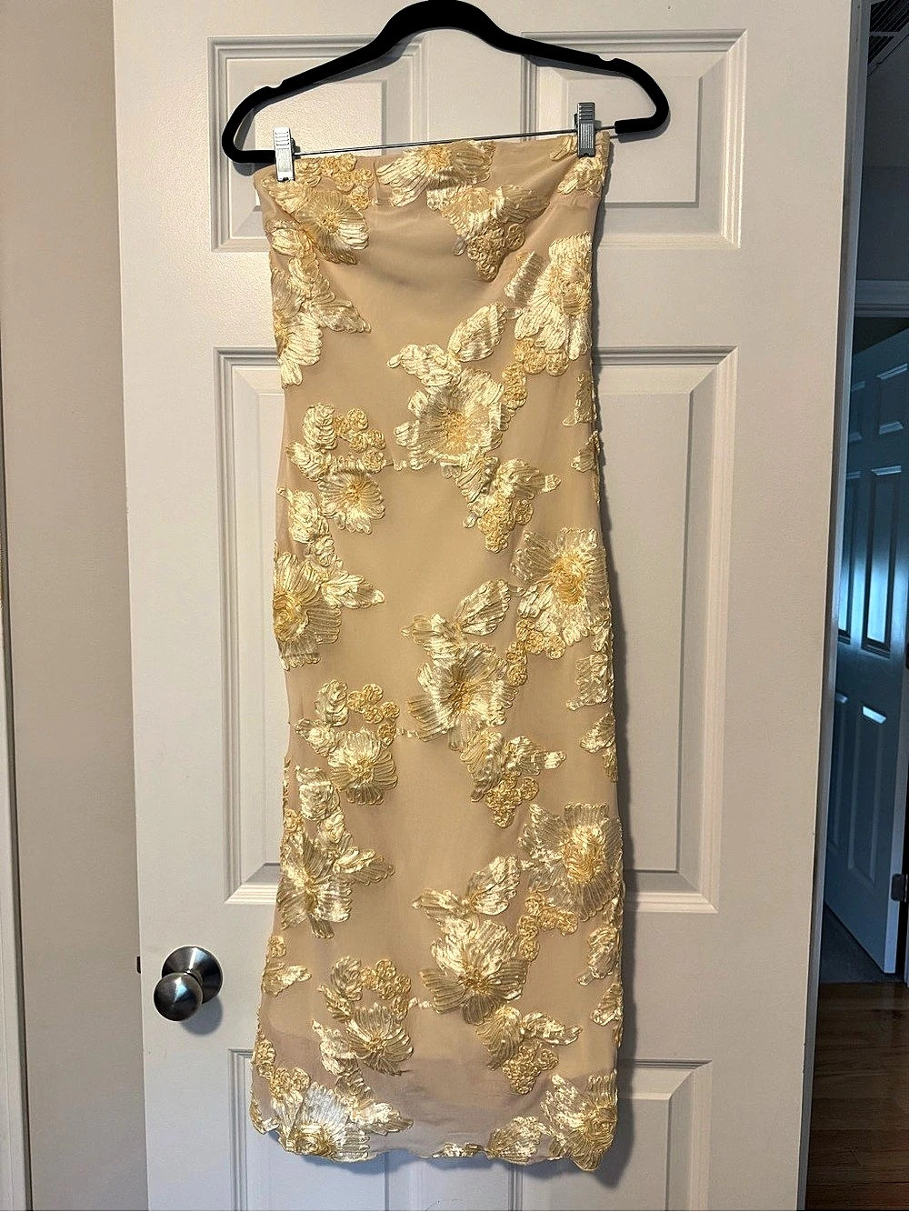 ZESICA Women'Small Summer Strapless Floral Midi Dress Yellow Small